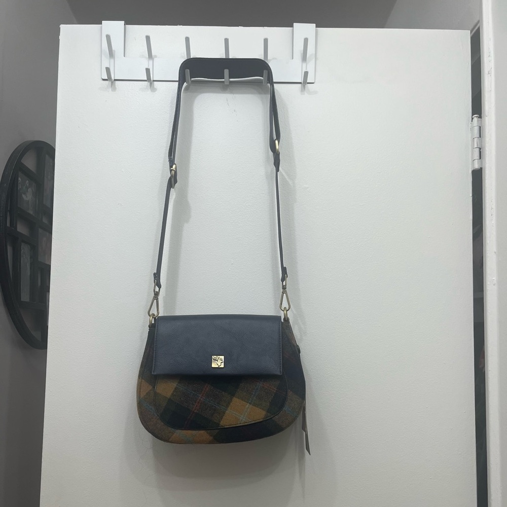 NWT House of Tweed Plaid Crossbody Bag - Navy Mustard Yellow